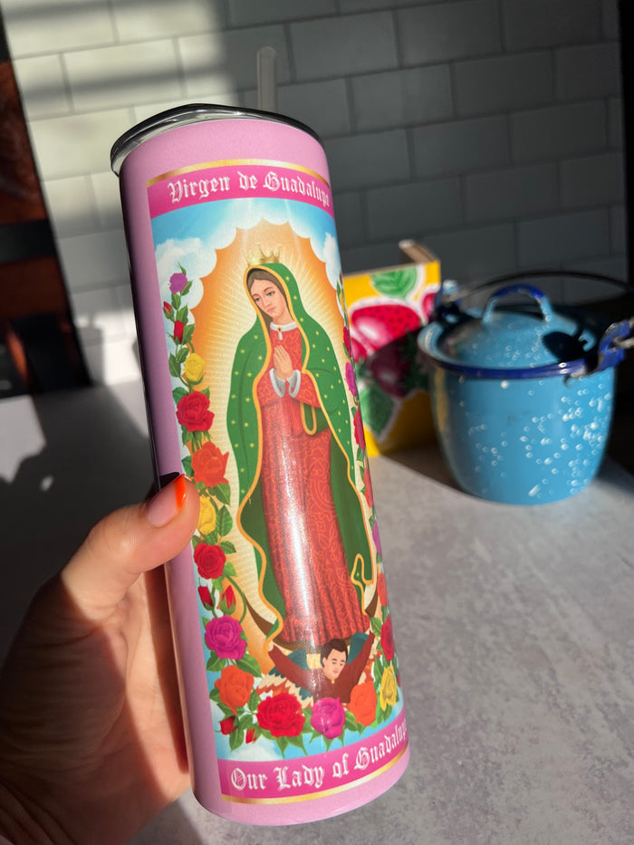 Virgen De Guadalupe Pink Candle Tumbler