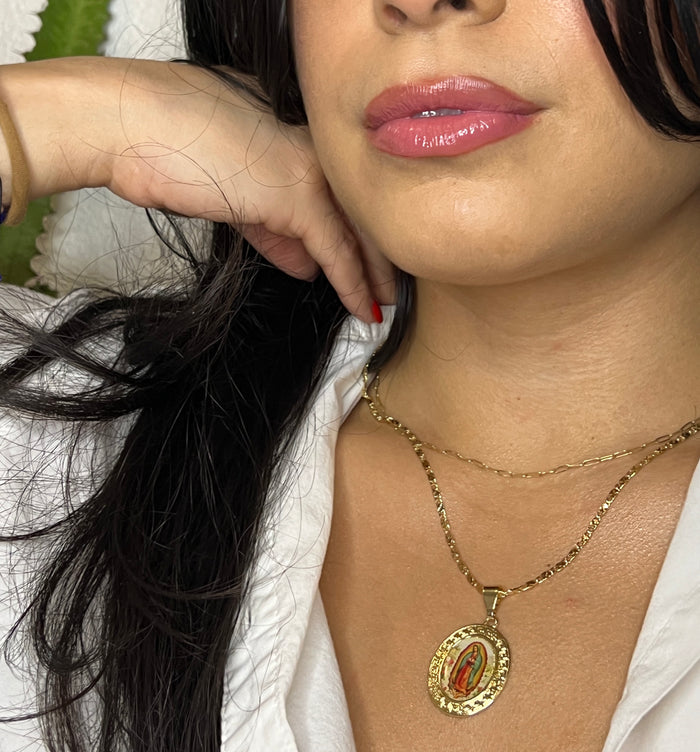Virgencita Necklace and Chain (18k Gold Plated)- Oval