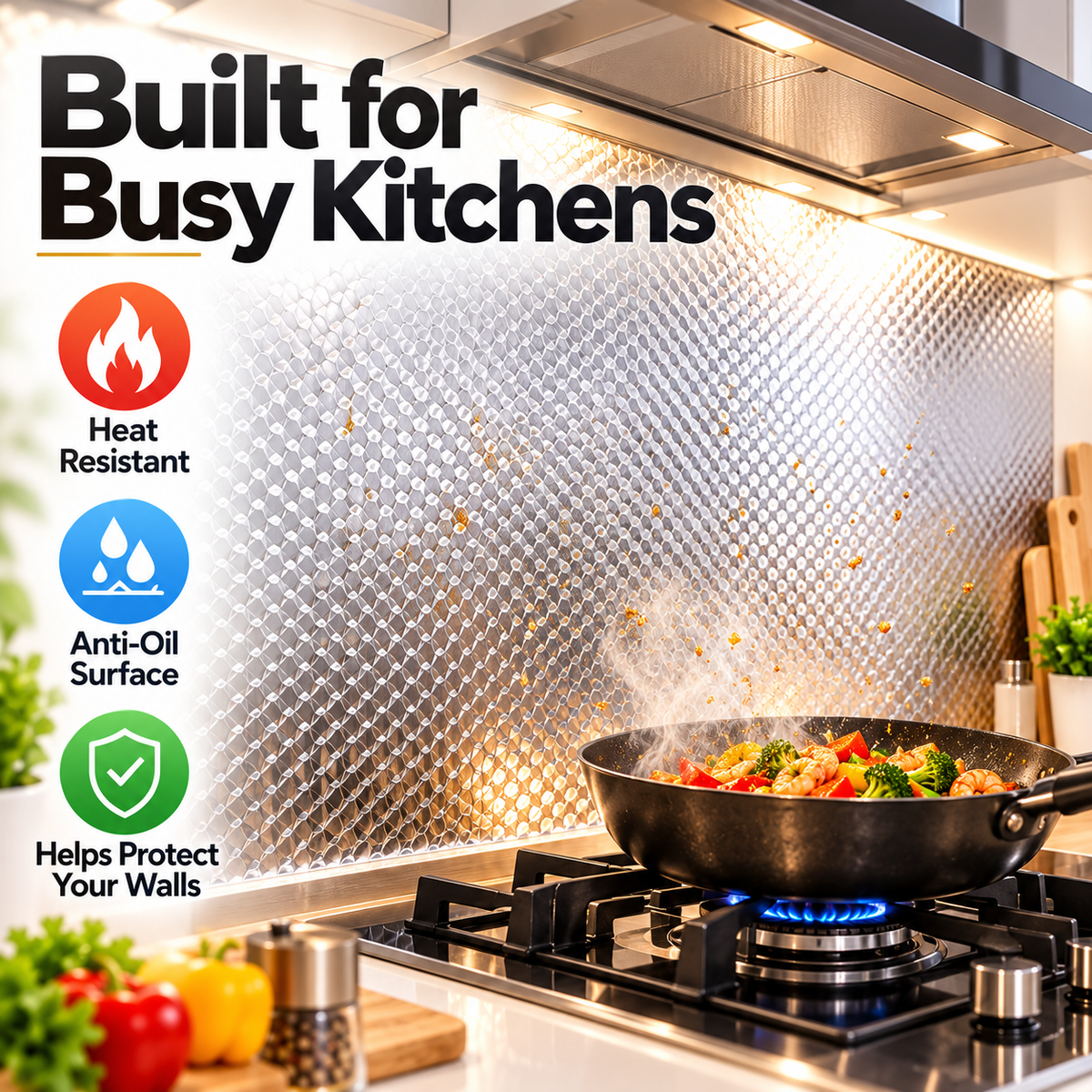 Silver Oil-Resistant Adhesive Kitchen Liner – Waterproof Peel & Stick Backsplash & Cabinet Protector