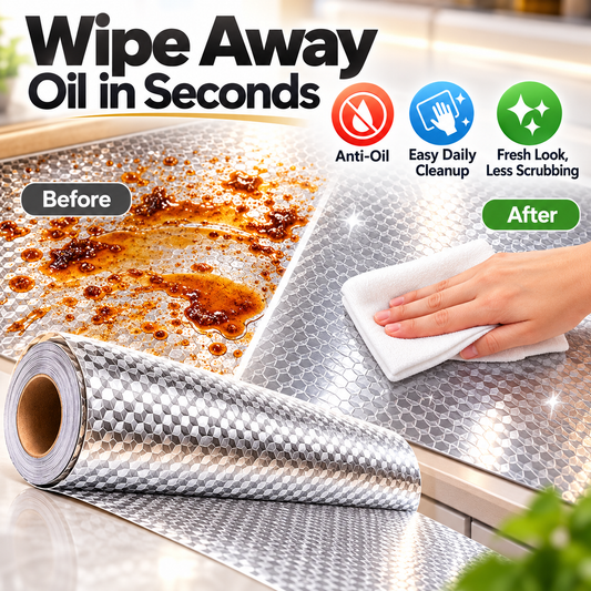 Silver Oil-Resistant Adhesive Kitchen Liner – Waterproof Peel & Stick Backsplash & Cabinet Protector