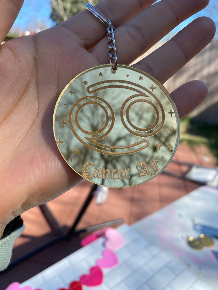 Cancer Zodiac Keychain (Gold Mirrored Acrylic)