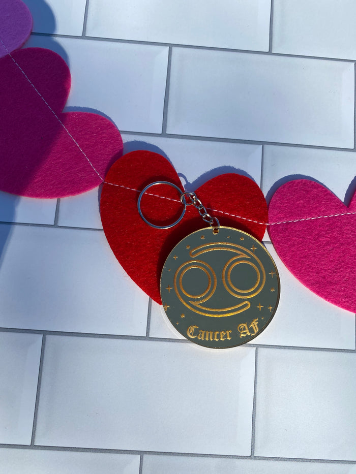 Cancer Zodiac Keychain (Gold Mirrored Acrylic)