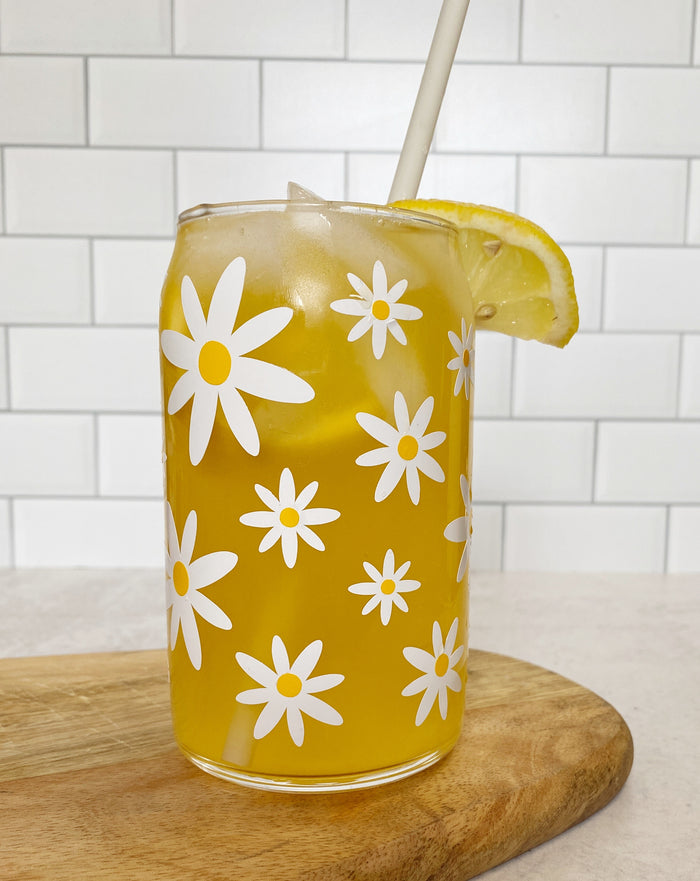 Daisies Beer Can Glass