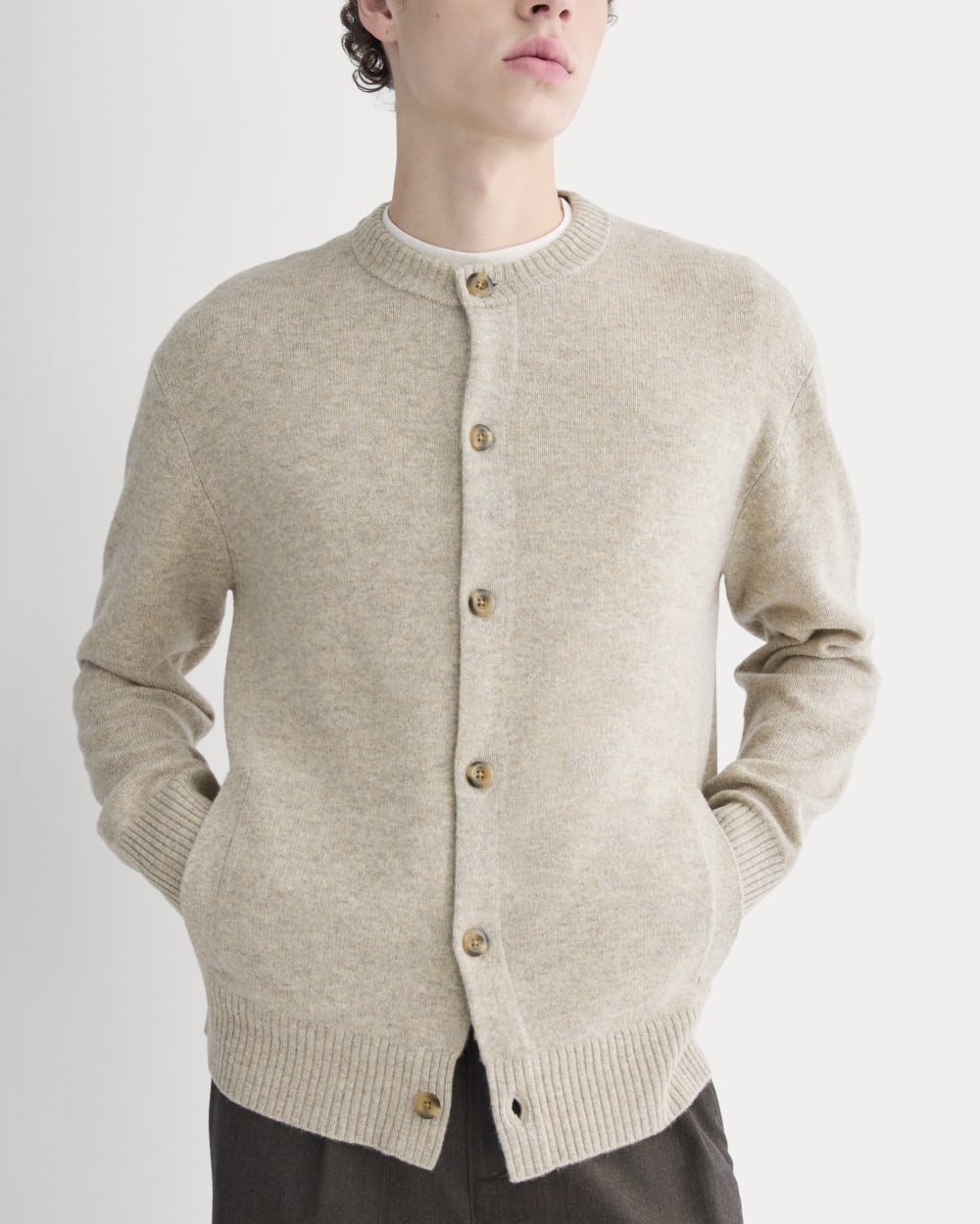 Luxe Merino Crew Cardigan | Heather Gravel