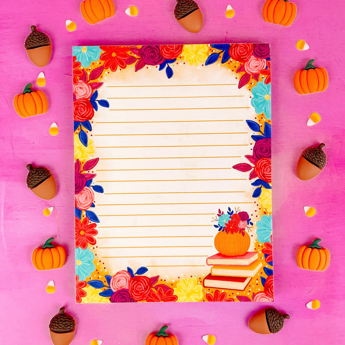 Floral Pumpkin Book Stack Notepad 4.25" x 5.5"