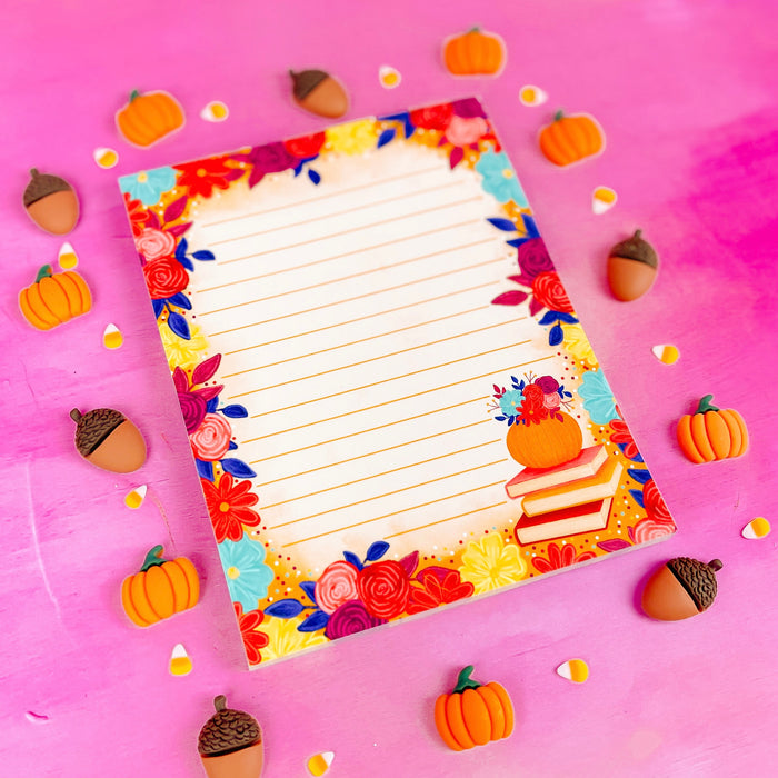 Floral Pumpkin Book Stack Notepad 4.25" x 5.5"