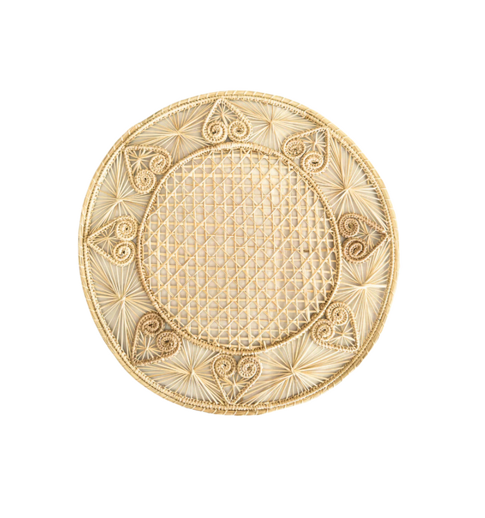 Handwoven Heart Caracol Iraca and Straw Placemat