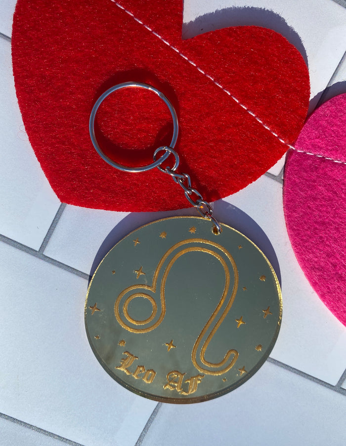 Leo Zodiac Keychain (Gold Mirrored Acrylic)