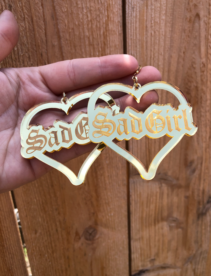 Sad Girl Mirrored Gold Acrylic Earrings