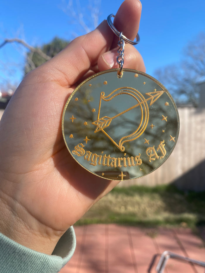 Sagittarius Zodiac Keychain (Gold Mirrored Acrylic)