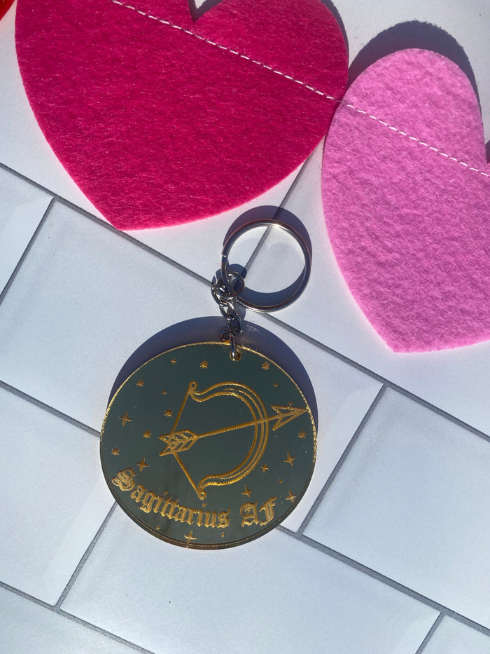 Sagittarius Zodiac Keychain (Gold Mirrored Acrylic)