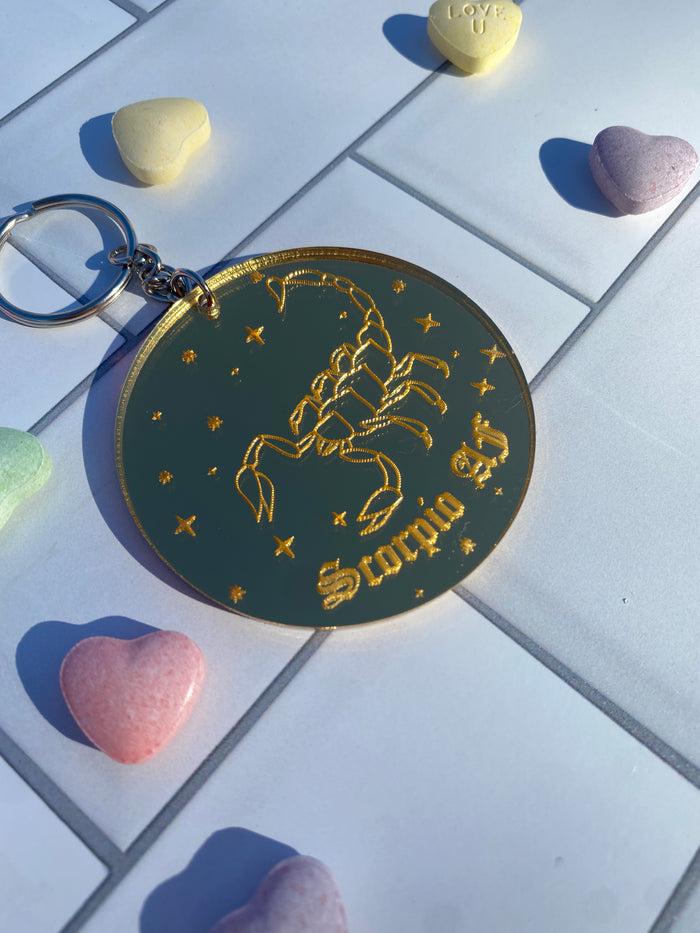 Scorpio Zodiac Keychain (Gold Mirrored Acrylic)