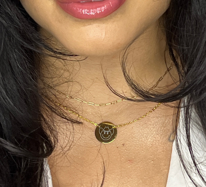 Smiley Cowboy Gold Necklace - 18k