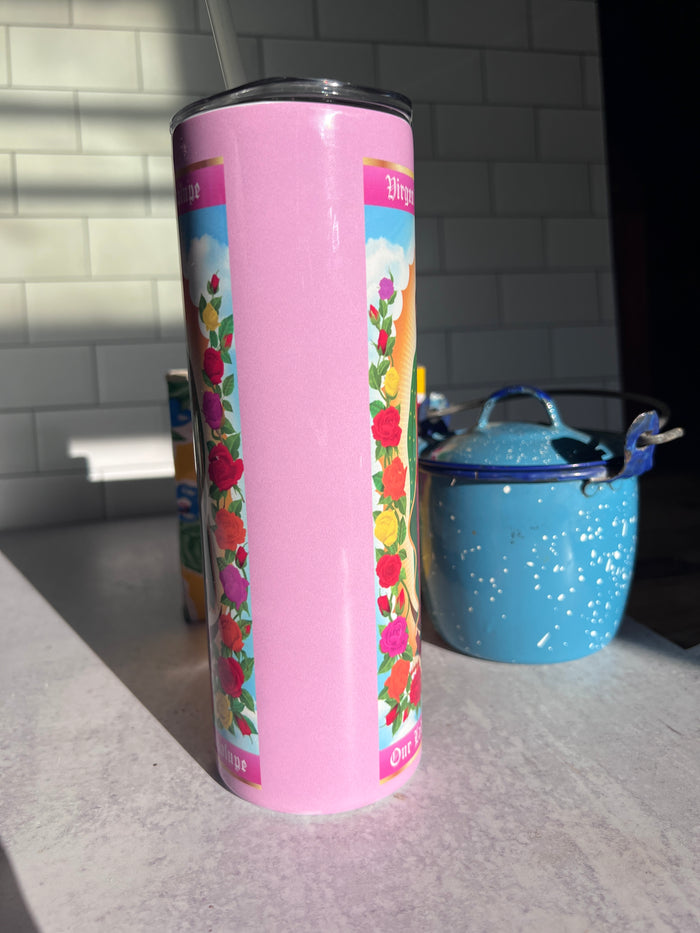 Virgen De Guadalupe Pink Candle Tumbler