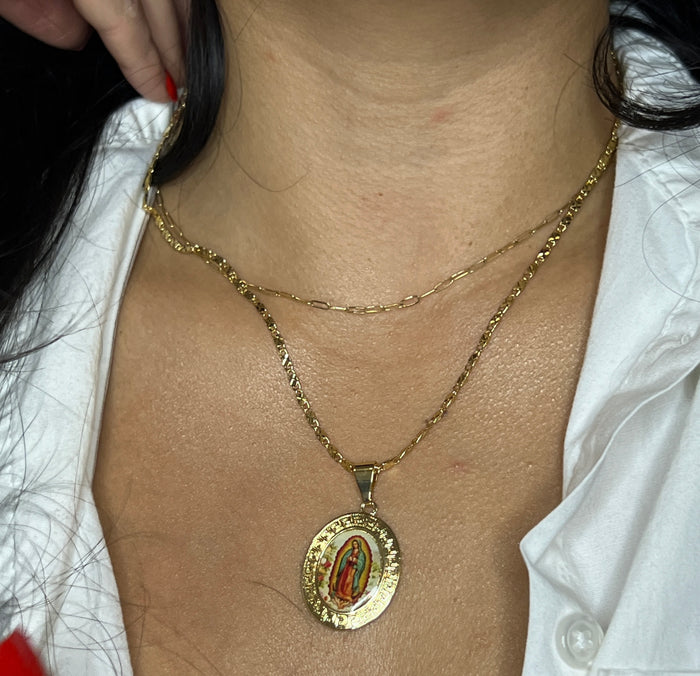 Virgencita Necklace and Chain (18k Gold Plated)- Oval