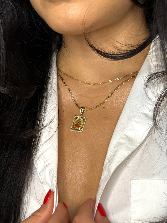 Virgencita Necklace and Chain (18k Gold Plated)- Square
